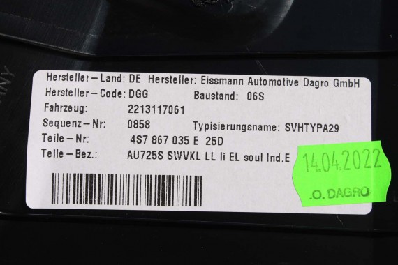 AUDI R8 CABRIO SŁUPEK B WYKOŃCZENIE poszycie 4S7867035E 4S7867036E dolne słupka słupki RAMA DACHU 25D czarny 4S7867035 4S7867036