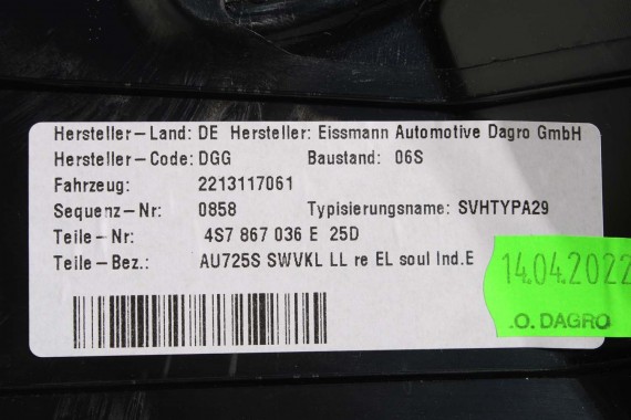 AUDI R8 CABRIO SŁUPEK B WYKOŃCZENIE poszycie 4S7867035E 4S7867036E dolne słupka słupki RAMA DACHU 25D czarny 4S7867035 4S7867036
