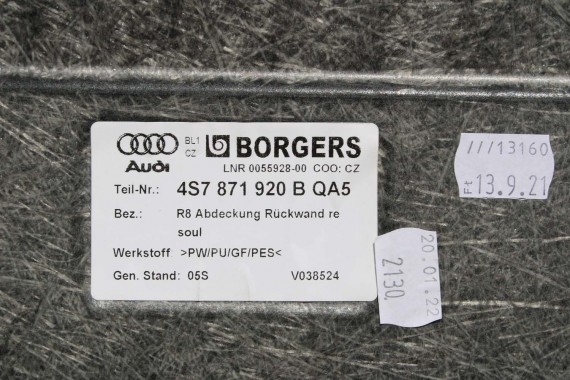 AUDI R8 CABRIO WYKOŃCZENIE 4S7871919B 4S7871920B poszycie OSŁONA QAB czarny  4S7871919 4S7871920 NAKŁADKA 4S7871919A 4S7871920A