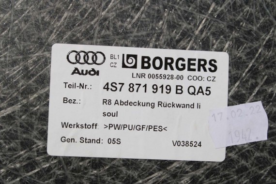 AUDI R8 CABRIO WYKOŃCZENIE 4S7871919B 4S7871920B poszycie OSŁONA QAB czarny  4S7871919 4S7871920 NAKŁADKA 4S7871919A 4S7871920A