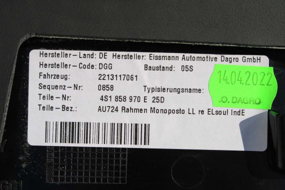 AUDI R8 II 4S WYKOŃCZENIE KONSOLI 4S1858970E 4S1858970C PASAŻERA skóra czarna FL 4S1858970D 4S1 858 970  tunel środowy 4S1858970