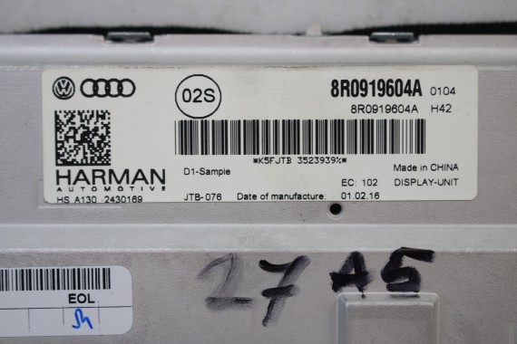 AUDI A4 A5 Q5 A6 Q7 MONITOR LCD MMI 8R0919604A 8K 8R0 919 604 A ekran wyświetlacz 8R0919604 8F0919604 4F0919604 8R0 919 604