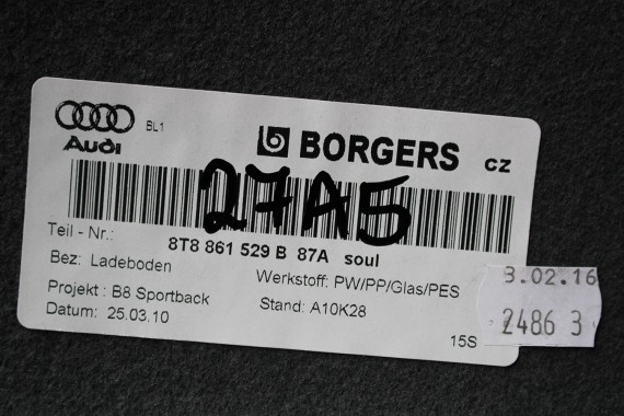 AUDI A5 SPORTBACK BOCZEK DYWAN TAPICERKA BAGAZNIKA 8T8864483 8T8861529 8T0863463 8T8863879M 8T8863880M boczki bagażnik tapicerka
