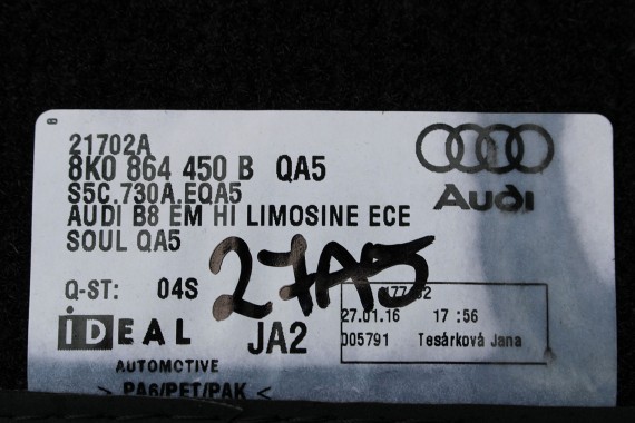 AUDI A4 8K A5 DYWANIKI PODŁOGI 8K1863691F 8K0864450B wycieraczki 8K1863691H 8K0864450C 'QA5' czarny soul) LIFT 8K0 864 450 B 8T8