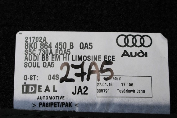 AUDI A4 8K A5 DYWANIKI PODŁOGI 8K1863691F 8K0864450B wycieraczki 8K1863691H 8K0864450C 'QA5' czarny soul) LIFT 8K0 864 450 B 8T8