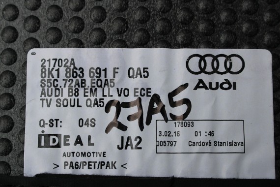 AUDI A4 8K A5 DYWANIKI PODŁOGI 8K1863691F 8K0864450B wycieraczki 8K1863691H 8K0864450C 'QA5' czarny soul) LIFT 8K0 864 450 B 8T8