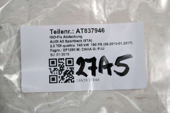 AUDI A4 A5 8K ZAŚLEPKA FOTELI TYŁ 8T0887233 8T0887187 8T0 887 187 zaślepka wykończenie MOCOWANIE ISOFIX UCHWYT + ZAŚLEPKA osłona