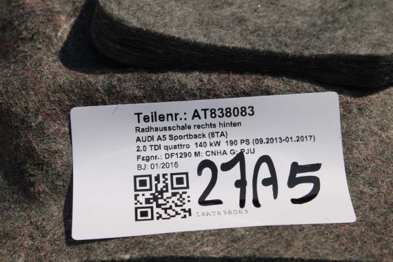 AUDI A5 SPORTBACK NADKOLE TYŁ TYLNE NADKOLA 8T 8T8810171A 8T8810172A 8T8810171 8T8810172 8T8 810 171 8T8 810 172 8T8810172B
