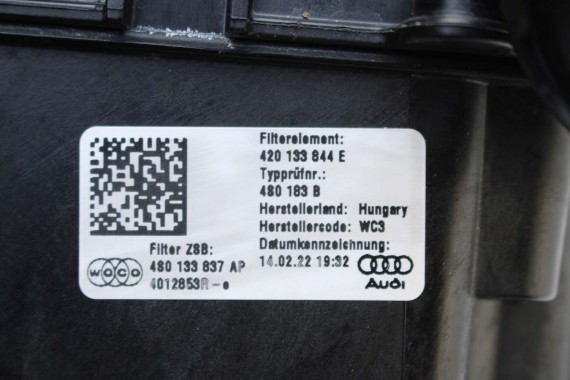 AUDI R8 II 4S OBUDOWA FILTR POWIETRZA 4S0133837AP 4S0133838AP CABRIO SPYDER FL TT8 420133471 4S0133837AR 4S0133838AR 420133844E