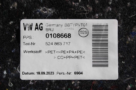 SEAT TARRACO DYWAN wykładzina BAGAŻNIKA 524863717 VW TIGUAN II ALLSPACE 5NN863717 CA9  czarny