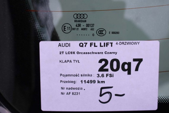 AUDI Q7 FL LIFT TYŁ KLAPA BAGAŻNIKA 2T2T LC9X Głęboka Czarny 4L0827023B 4L0 827 023 B tylna