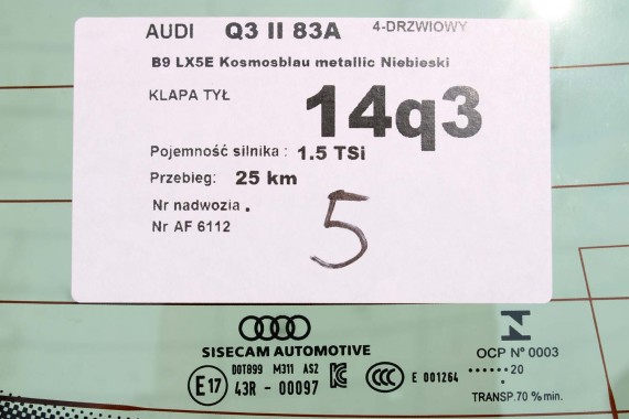AUDI Q3 83A II TYŁ ZDERZAK + KLAPA BAGAŻNIKA + LAMPY lampa tylny Matrix B9B9 LX5E Kosmosblau Niebieski F3 83A827025 83A807511