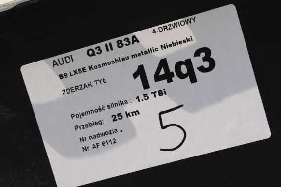 AUDI Q3 83A II TYŁ ZDERZAK + KLAPA BAGAŻNIKA + LAMPY lampa tylny Matrix B9B9 LX5E Kosmosblau Niebieski F3 83A827025 83A807511