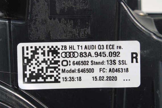 AUDI Q3 83A II TYŁ ZDERZAK + KLAPA BAGAŻNIKA + LAMPY lampa tylny Matrix B9B9 LX5E Kosmosblau Niebieski F3 83A827025 83A807511