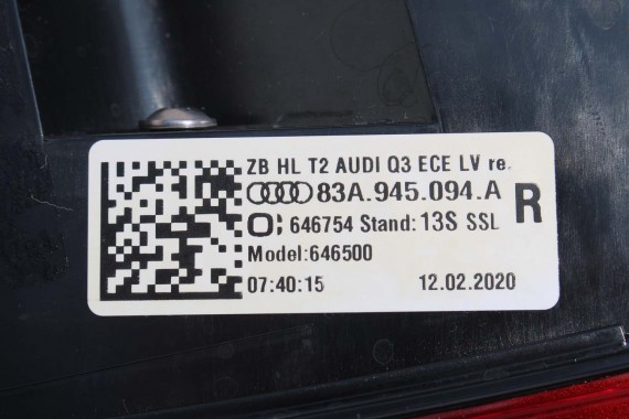 AUDI Q3 83A II TYŁ ZDERZAK + KLAPA BAGAŻNIKA + LAMPY lampa tylny Matrix B9B9 LX5E Kosmosblau Niebieski F3 83A827025 83A807511