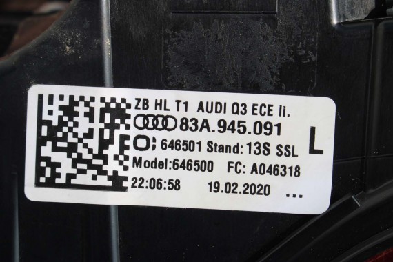 AUDI Q3 83A II TYŁ ZDERZAK + KLAPA BAGAŻNIKA + LAMPY lampa tylny Matrix B9B9 LX5E Kosmosblau Niebieski F3 83A827025 83A807511