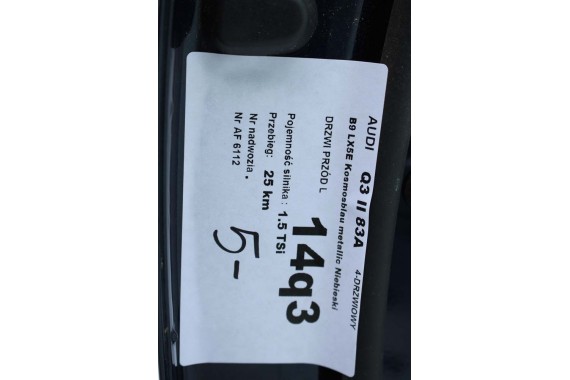 AUDI Q3 II 83A DRZWI LEWE PRZÓD + TYŁ STRONA LEWA przednie + tylne 2 sztuki B9B9 LX5E Kosmosblau Niebieski 83A831051 83A833051