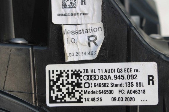 AUDI Q3 83A II TYŁ ZDERZAK + KLAPA BAGAŻNIKA + LAMPY lampa tylny Matrix 2Y2Y LS9R Gletscherweiss Biały F3 83A827025 83A807511