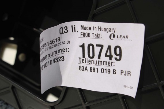 AUDI Q3 83A II FOTELE KOMPLET FOTELI siedzeń siedzenia tapicerka skóra czarne F3 N1M Leder/Kunstleder mono.pur 550-Kombination
