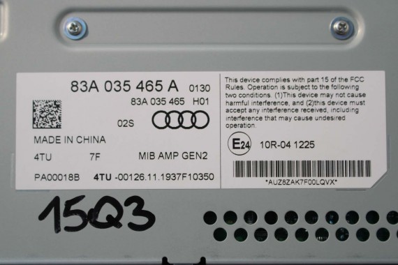 AUDI Q3 GŁOŚNIKI + WZMACNIACZ 83A035456A 83A035399A 83A035415B 83A035411A 83A035382A GŁOŚNIK TUBA BANG&Olufsen ZESTAW GŁOŚNIKÓW