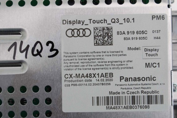 AUDI Q3 MONITOR EKRAN LCD WYŚWIETLACZ 83A919605C 83A919605 10"1 CALA NAVI-GPS-TV DISPLAY NAVIGATION DISPLAY MiB 83A919605A