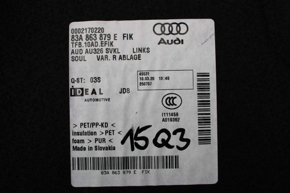 AUDI Q3 F3 BOCZEK DYWAN TAPICERKA BAGAŻNIKA 83A861529B 83A863879E 83A863880D boczki bagażnik tapicerka 83A864483B 83A 861 529