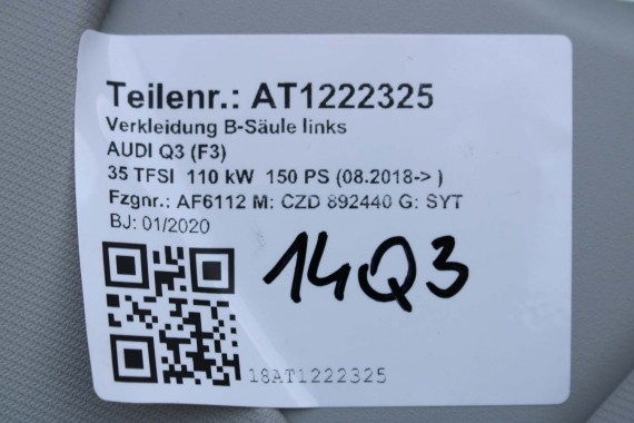 AUDI Q3 POSZYCIE SŁUPEK B 83A867243B 83A867244B 83A 867 243 244 górne podsufitki kolor szary SŁUPKA srebrny 83A867243 83A867244
