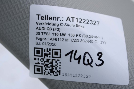 AUDI Q3 POSZYCIE SŁUPEK C 83A867287 83A867288 83A 867 287 288 górne podsufitki kolor szary SŁUPKA srebrny 83A867287 83A867288