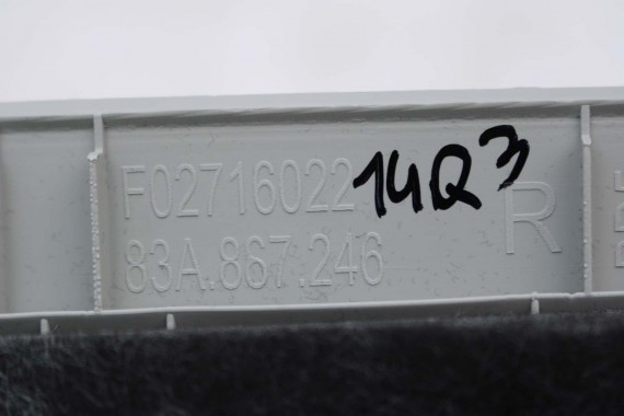 AUDI Q3 POSZYCIE SŁUPEK D 83A867245 83A867246 83A 867 243 245 górne podsufitki kolor szary SŁUPKA srebrny 83A867245 83A867246