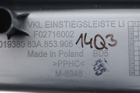 AUDI Q3 POSZYCIE SŁUPEK B 83A853905 83A853906 83A 853 905 dolne podłogi kolor szary SŁUPKA srebrny 83A853905 83A853906