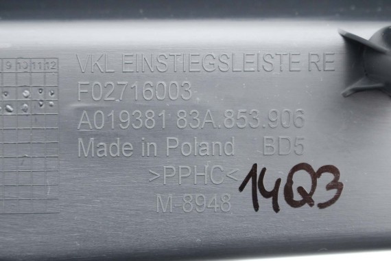 AUDI Q3 POSZYCIE SŁUPEK B 83A853905 83A853906 83A 853 905 dolne podłogi kolor szary SŁUPKA srebrny 83A853905 83A853906