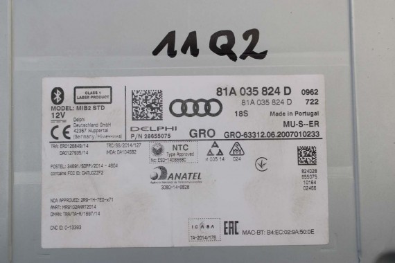 AUDI A3 Q2 CZYTNIK DVD MMI 2G SD 81A035824D 81A 035 824 D FL LIFT MIB MULTIMEDIA nawigacja 8V 81A MIB2 A3 S3 RS3 Q2 SQ2