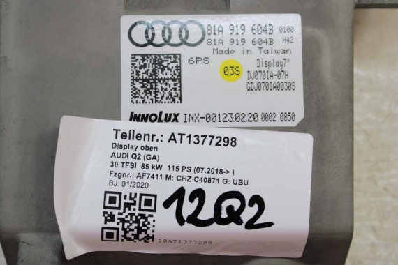 AUDI Q2 MONITOR 3G 81A919604B WYŚWIETLACZ 7" CALA CALI EKRAN 81A919604A 81A919604 LCD 81A 919 604 B NAWIGACJA