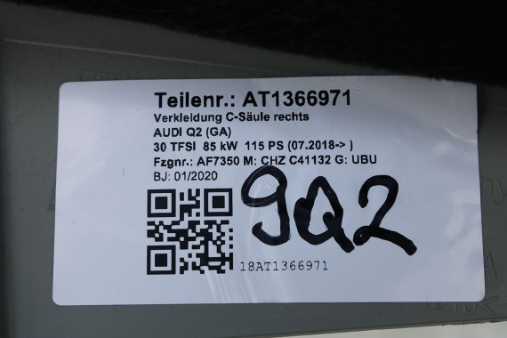 AUDI Q2 POSZYCIE SŁUPEK C 81A867287A 81A867288A 81A 867 287 288 górne podsufitki kolor szary SŁUPKA srebrny 81A867287 81A867288