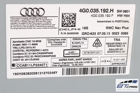 AUDI A6 A7 CZYTNIK MMI 4G0035192H 4G0035192F 4G0035192HX 4G0035192G 4G0035192GX MULTIMEDIA SD 4G0 035 192 H 4G0 035 192 F 4G