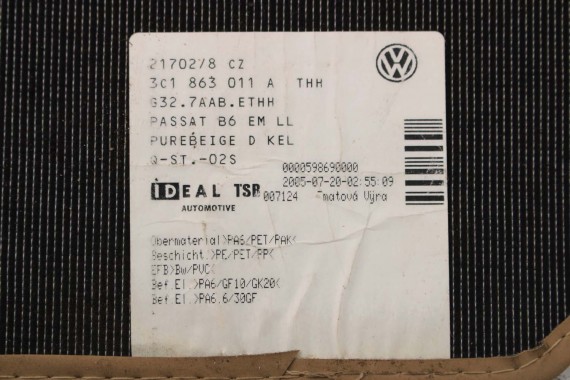 VW PASSAT B6 B7 CC DYWANIKI PODŁOGI 3C1863011D wycieraczki Kolor: 3C1 863 011 D wykładziny 3C1863011A 3C1863011 3C1863011D