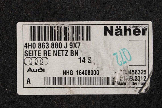 AUDI A8 BOCZEK DYWAN BAGAŻNIKA TAPICERKA 4H0863879Q 4H0863880H 4H0863471 4H0863463F 4H D4 boczki bagażnik tapicerka