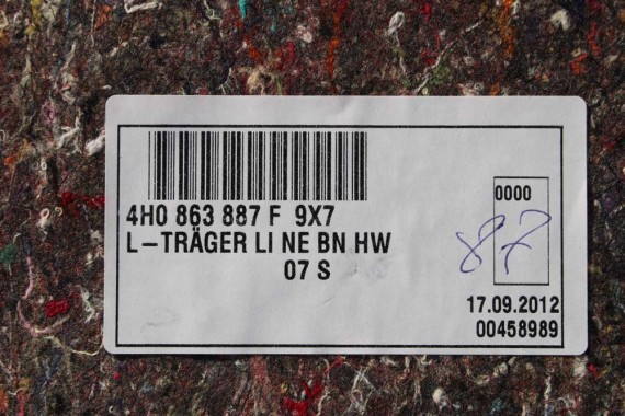 AUDI A8 BOCZEK DYWAN BAGAŻNIKA TAPICERKA 4H0863879Q 4H0863880H 4H0863471 4H0863463F 4H D4 boczki bagażnik tapicerka