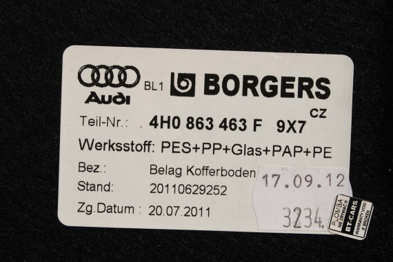 AUDI A8 BOCZEK DYWAN BAGAŻNIKA TAPICERKA 4H0863879Q 4H0863880H 4H0863471 4H0863463F 4H D4 boczki bagażnik tapicerka