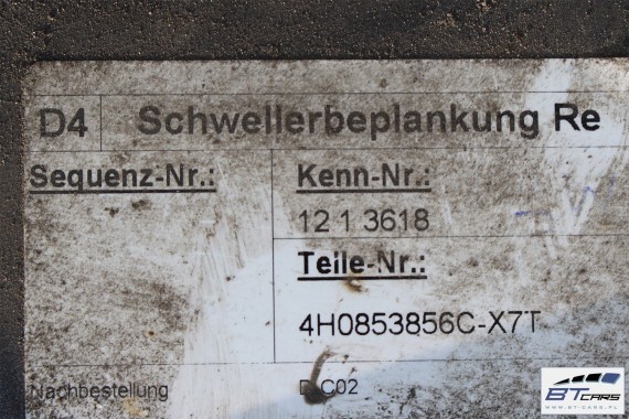 AUDI A8 S8 LISTWY PROGOWE S-LINE T0T0 LX7T 4H0853855C 4H0853856C LISTWA PROGOWA 4H0 853 855 C 4H0853859C 4H0853860C 4H0853855C