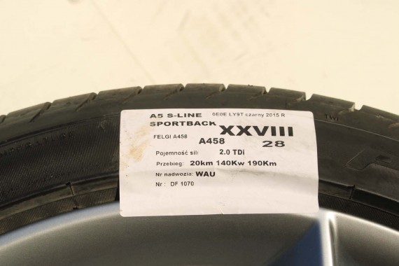 AUDI A4 A5 FELGI 19 cali OPONY KOŁA felga 8T0601025CK 8.5J*19H2 ET32 opona Michelin Pilot Sport 37 255/35/19 96Y lato 8K B8 8T