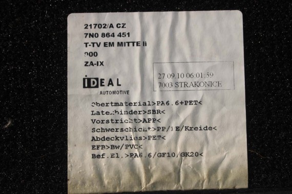 VW SHARAN DYWANIK WYCIERACZKa PODŁOGI 7N0864451 7N0 864 451 7N0864451 7N0864451 7N0864451 7N0864451 7N1863011 7N1863011 7N