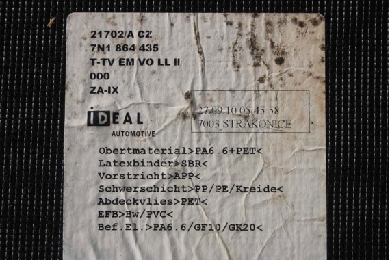 VW SHARAN DYWANIK WYCIERACZKa PODŁOGI 7N1864435 7N1 864 435 7N1864435 7N1864435 7N1864435 7N1864435 7N1863011 7N1863011 7N