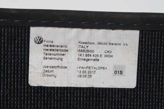 VW GOLF VI 6 DYWANIKI WYCIERACZKI PODŁOGI 1K1864435E welur 1K1864435E 1K1 864 435 E 1K1864435 1K1864435E 1K1864435E  1K1864435E