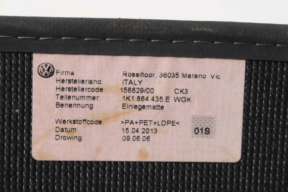 VW GOLF VI 6 DYWANIKI WYCIERACZKI PODŁOGI 1K1864435E welur 1K1864435E 1K1 864 435 E 1K1864435 1K1864435E 1K1864435E  1K1864435E