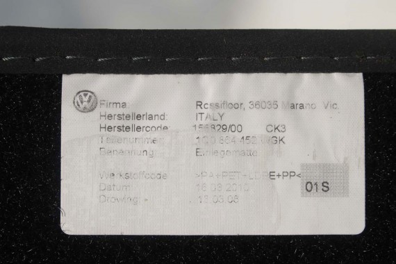 VW EOS DYWANIKI WYCIERACZKI PODŁOGI 1Q0864451 1Q0864452 welur 1Q0 864 451 1Q0864452 tył tylny 1K1863011 1K1863011 1K1863011