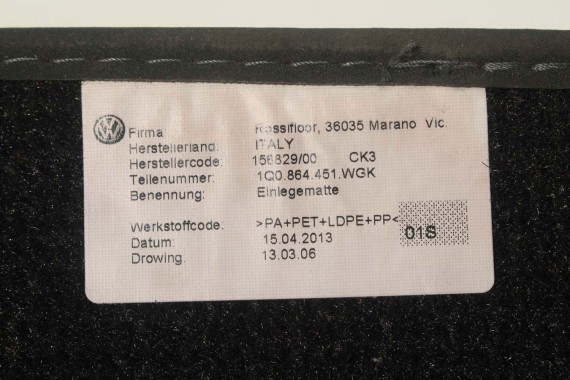 VW EOS DYWANIKI WYCIERACZKI PODŁOGI 1Q0864451 1Q0864452 welur 1Q0 864 451 1Q0864452 tył tylny 1K1863011 1K1863011 1K1863011