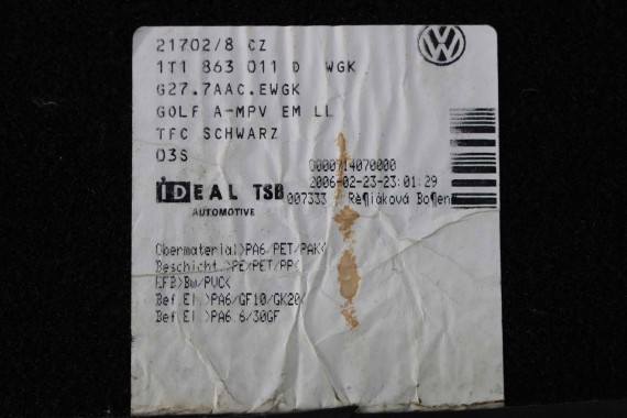 VW TOURAN DYWANIKI WYCIERACZKI PODŁOGI 1T1863011A welur 1T1 863 011 A 1T1863011A tył tylny 1T1863011 1T1863011A przód 1T1863011A