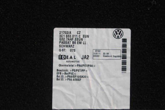 VW PASSAT B6 B7 CC DYWANIKI WYCIERACZKI PODŁOGI 3C0864451 3C0864452 welur 3C0864451 3C0864452 tył tylny 3C1863011C 3C1863011A