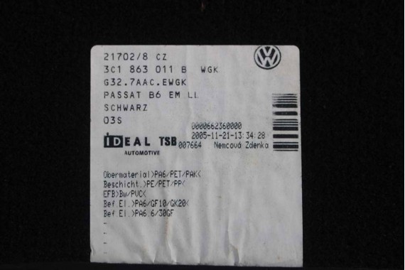 VW PASSAT B6 B7 CC DYWANIKI WYCIERACZKI PODŁOGI 3C0864451 3C0864452 welur 3C0864451 3C0864452 tył tylny 3C1863011C 3C1863011A